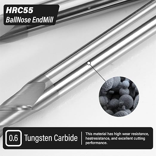 3/8" Ball Nose Carbide End Mill - 2 Flute AlTiN Coated Milling Bits Sets for Milling Alloy Steels, Hardened Steel, Metal