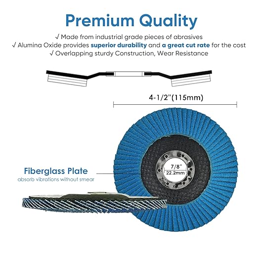 Amoolo 4 1/2 Inch Zirconia Flap Discs, 16 PCS 40 60 80 120 Grit Angle Grinder Sanding Wheel, High Density Abrasive Grinding Discs for Metal/Wood Grinding (7/8 inch Arbor Size)