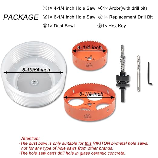 6-1/4 & 4-1/4 Hole Saw for Recessed Lights, 6.25 & 4.25 Inch Hole Cutter with Dust Bowl Catcher for 6 & 4 Inch Led Recessed Lighting and Wood Metal Drywall, Bi-Metal Construction