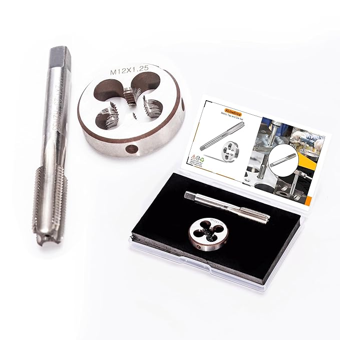 M12 x 1.25mm Metric Tap and Die Set, M12 x 1.25mm High-Speed Steel Machine Round Tap Die Set, Right Hand Thread Tap and Round Thread Die Tool