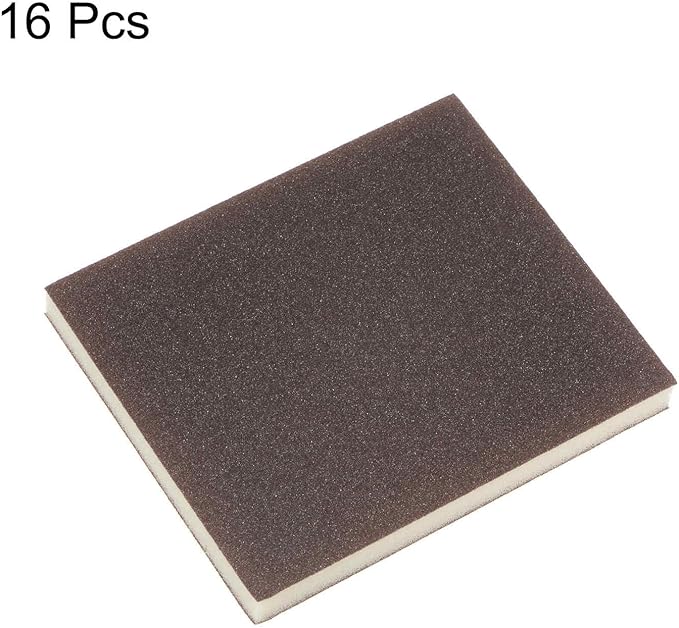 HARFINGTON 16pcs Fine Sanding Sponge Blocks 320-400 Grit Foam Sanding Block Pad for Polishing Kitchen Metal Wood Drywall, 120x100x12mm, Brown