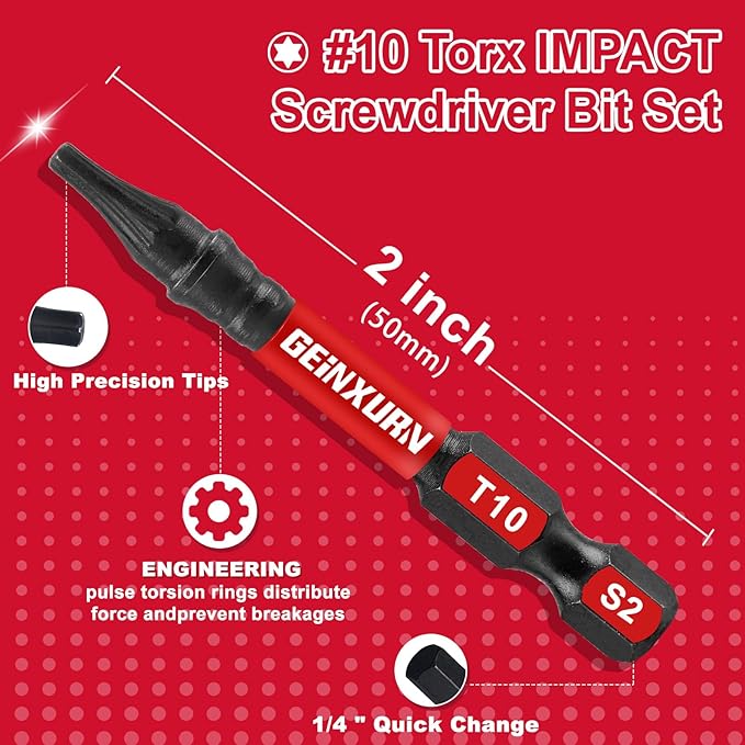 30 Pieces T10 Impact Tough Magnetic Screwdriver Bit Set, 2 In. #10 Torx Head Power Bit Set, S2 Alloy Steel T10 Star Bit Set