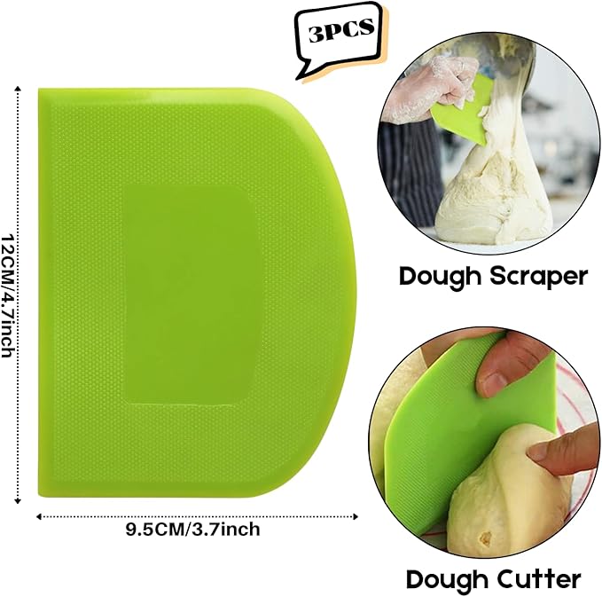SURDOCA Dough Scraper Bench Scraper - 3P 4.7x3.7" Plastic Flexible Bowl Scraper, Sharp Edge & Angles Cake Scraper. Non-Slip Bakeware Decorating Tools Sculpting & Modeling Tools - Pink+Blue+Green