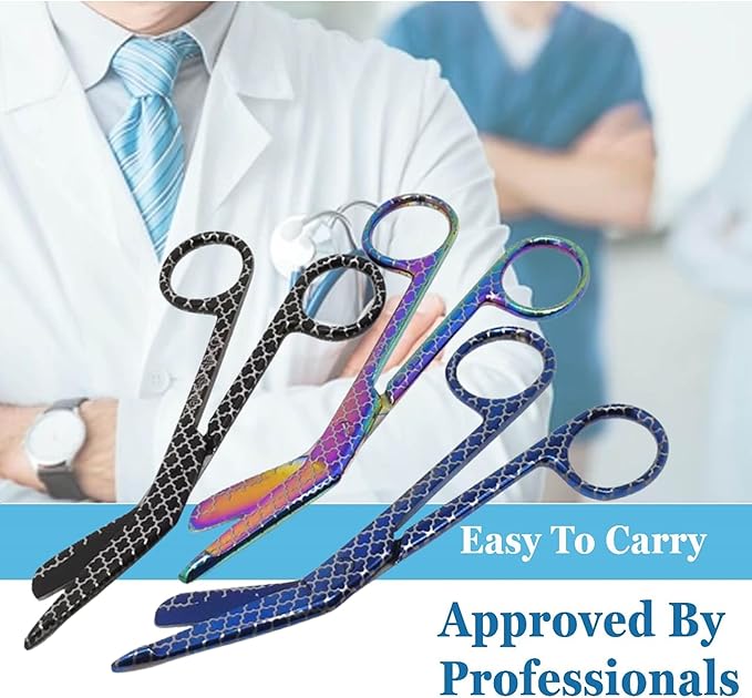 Set of 3 Assorted Pattern Nurse Doctor EMT Lister Bandage Scissors 5.5" (14cm), Stainless Steel, Premium Quality-Ideal Gift (PK13)