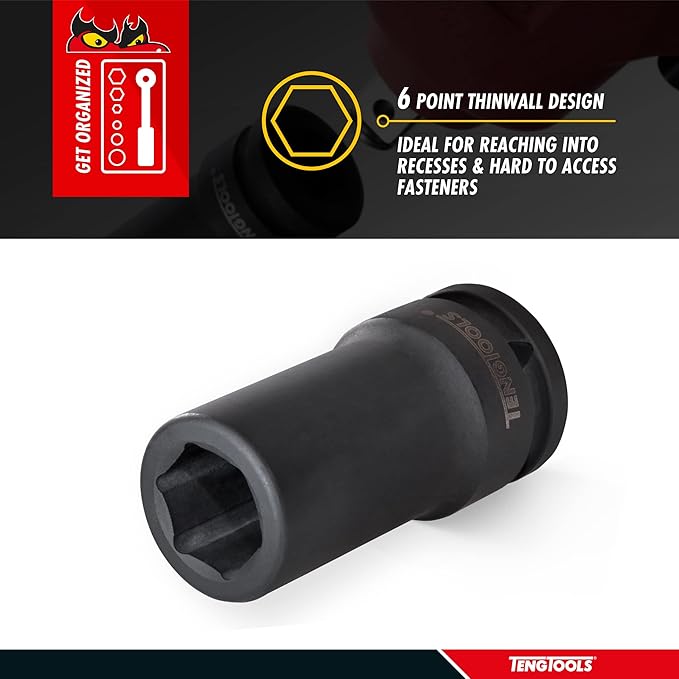 Teng Tools 33MM 1 Inch Drive 6 Point Metric Deep Thinwall Chrome Molybdenum Impact Socket | Mechanic Tool | Hand Tool - 910633