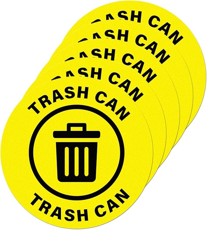 5 Pack Trash Can Sign 17횞17 Inches Large Self Adhesive Sticker Caution Safety Vinyl Waterproof Signage for Industrial Workplace Business Office
