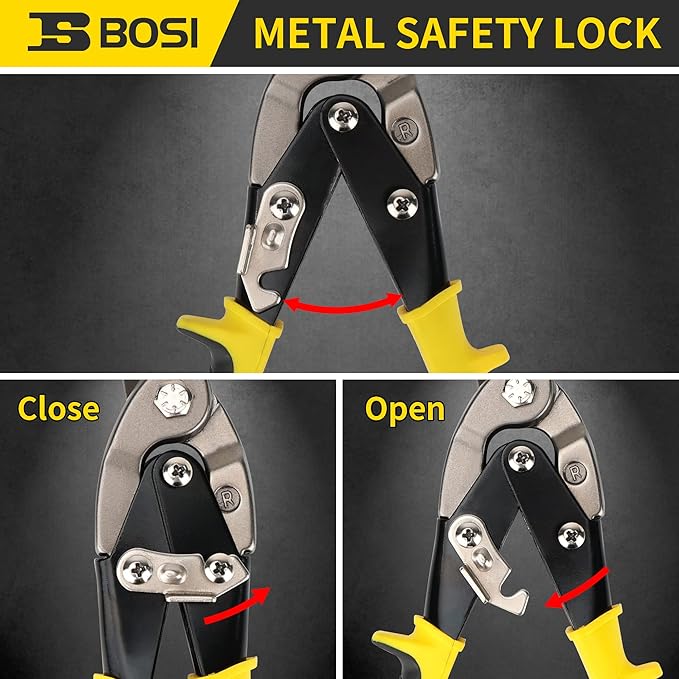 10 Inch Aviation Tin Snips Right Cut, Heavy Duty Sheet Metal Cutter Snips Shears Cutting Metal Sheet Chrome Vanadium Steel Sharp Blades Safety Latch
