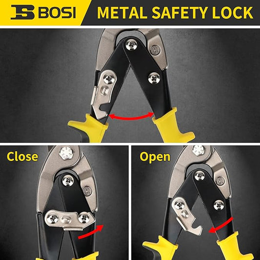 10 Inch Aviation Tin Snips Right Cut, Heavy Duty Sheet Metal Cutter Snips Shears Cutting Metal Sheet Chrome Vanadium Steel Sharp Blades Safety Latch