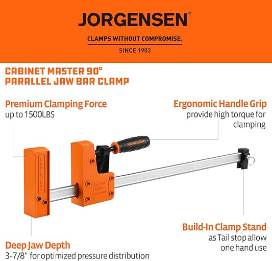 Jorgensen 18??Bar Clamp Set, 2-pack 90째 Parallel Clamp Cabinet Master, Steel Jaw Bar Clamp for Woodworking, 1500 lbs load Limited