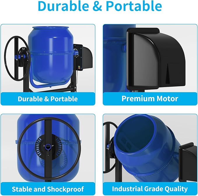 5.5 Cu.Ft. Concrete Mixer, Heavy Duty Portable Concrete Mixer with Wheel & Stand, Electric Cement Mixer Machine with 140L Drum, 120V Motor for Concrete, Mortar,Seeds, and Feed,Blue.