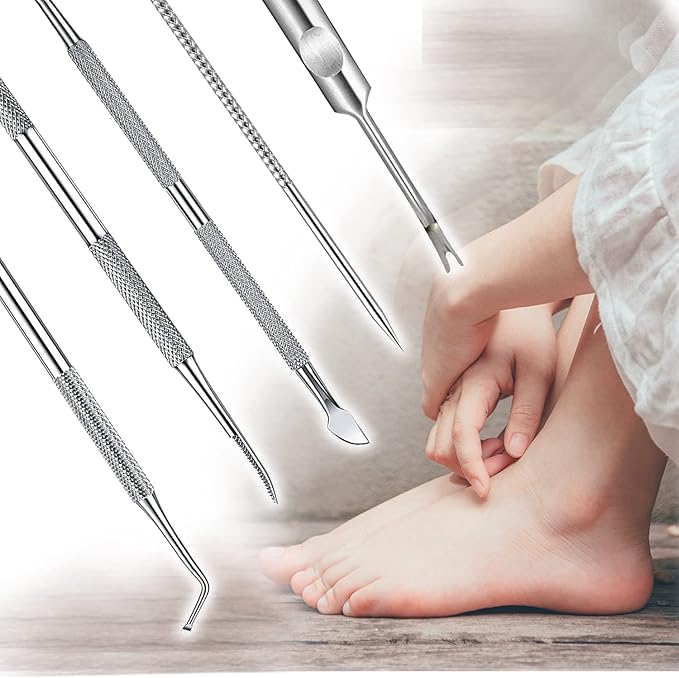 jindian Ingrown Toenail Pedicure Tool Kit Nail File and Nail Lifter Pusher Double-Sided Nail Manicure Kit Stainless Steel Nail Care, Tools Pain Relief (6PCS)