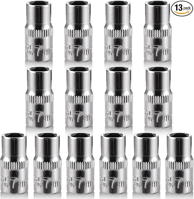 [13pcs] Durable 7mm Socket, 1/4 socket set,Shallow Socket 1/4 Inch Drive 7mm 6 Point, CORROSION RESISTANCE