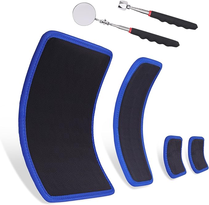 6 Pack Magnetic Tool Mat, Magnetic Mat with PVC Layer, Magnetic Tool Holder, Non-Slip Parts Organizer includes Mat, Pads, Pick-up Tool, Mirror for Garage Workshop Auto Repair