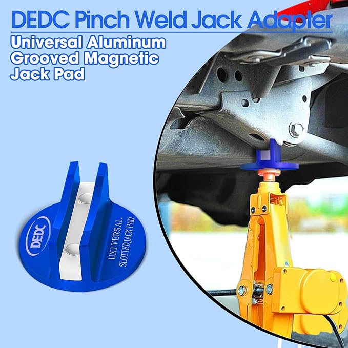 DEDC Universal Aluminum Grooved Magnetic Jack Pad Blue 1 Pc, Jacking Puck Pinch Weld Frame Rail Adapter, Jack Accessories for Mechanics