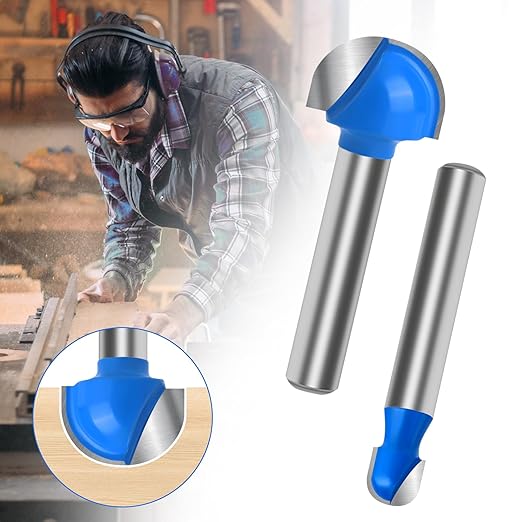 Core Box Router Bit Set, 8Pcs Solid Carbide 1/4 Inch Shank Woodworking Tool with 1/4" to 1" Round Nose Double Flute Bits, for Half Round Grooves and Cove Cutting for Woodworking Grooves and Coves