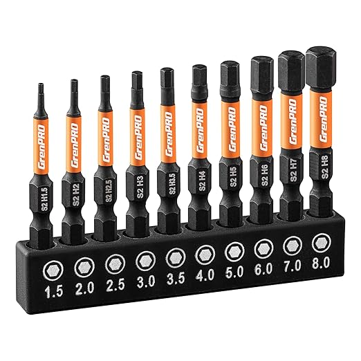 Allen Wrench Drill Bit Set 10pcs Metric, Impact Hex Head Screwdriver Bits Sets, 1/4??Hex-Shank S2 Steel, CNC Machined Tips with Magnetism, 2??Long Magnetic Driver Bit with Storage Box