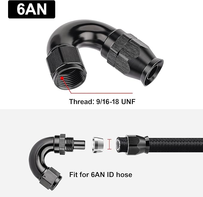 EVIL ENERGY 6AN 150 Degree PTFE One Piece Full Flow End Hose Fitting Aluminum Black