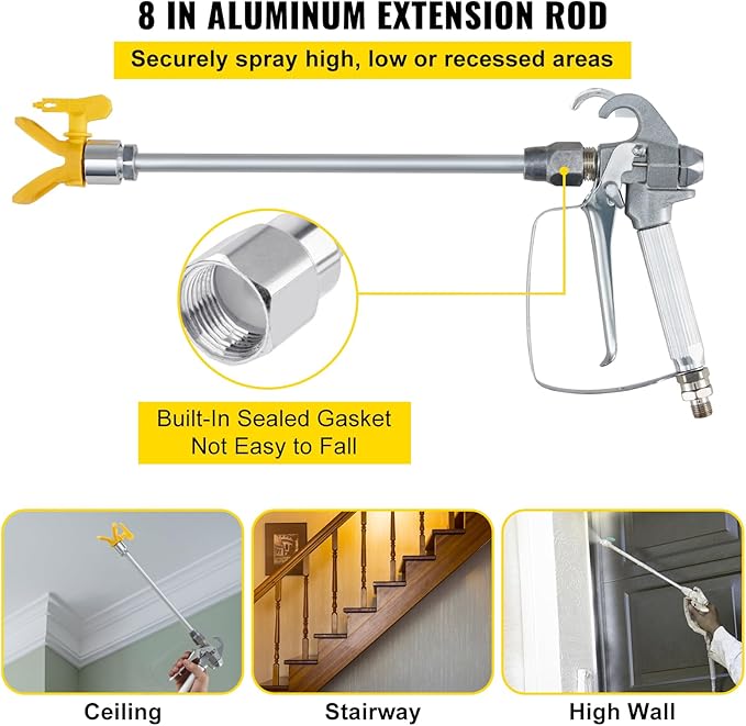VEVOR Airless Paint Spray Hose Kit, 50ft, 3600 psi High Pressure Fiber Tube with 8 inch Extension Rod Pole, 517 Tip and Tip Guard, 1/4 inch Swivel Joint, for Homes, Buildings, Decks, or Fences