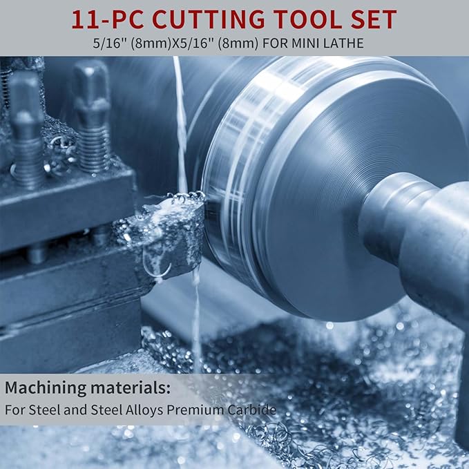 11 Pc 5/16" Carbide Tip Tipped Cutter Tool,Metal Lathe Cutting Tools,Lathe Tools Metal Cutting for Metal Lathe Turning, Boring, and Chamfering