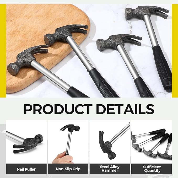 Gisafai 20 Pcs Small Claw Hammers Tools for Kids Solid Tubular Safety Hammer Bulk with Rubber Handle Alloy Steel Lightweight for DIY Woodworking Hanging Pictures Crafts