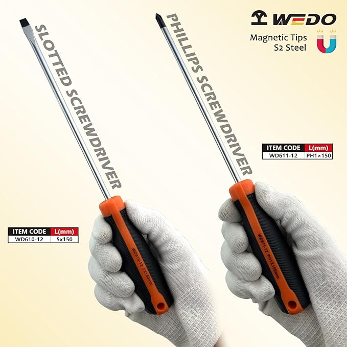 WEDO 6PCS Tool Set,Claw Hammer 8oz,Slotted Screwdriver 5X150mm,Phillips Screwdriver PH1X150mm,Long Nose Pliers 6",Stainless Steel Tweezers 120mm,Measuring Tape 3m*16mm