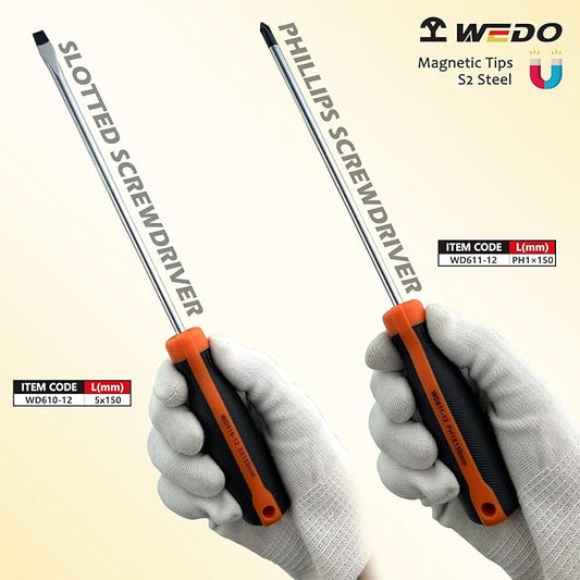 WEDO 6PCS Tool Set,Claw Hammer 8oz,Slotted Screwdriver 5X150mm,Phillips Screwdriver PH1X150mm,Long Nose Pliers 6",Stainless Steel Tweezers 120mm,Measuring Tape 3m*16mm