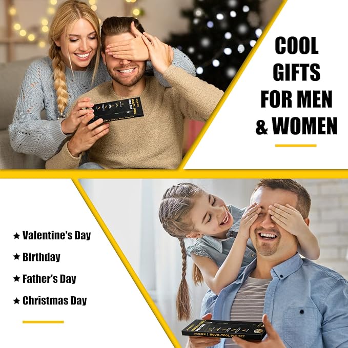 Christmas Stocking Stuffers Gifts for Men, White Elephant Gifts for Adults Dad Boyfriend Him Husband, 9 in 1 Multitool Tool Pen Set, Screwdriver, LED Light, Stylus, Bottle Opener, Ruler, Level(Black)