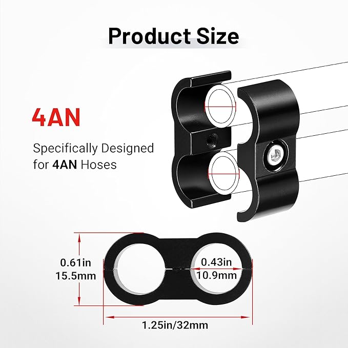 EVIL ENERGY 4AN Hose Separator Clamp, AN4 Fuel Line Mounting Clamp Aluminum Black 10PCS