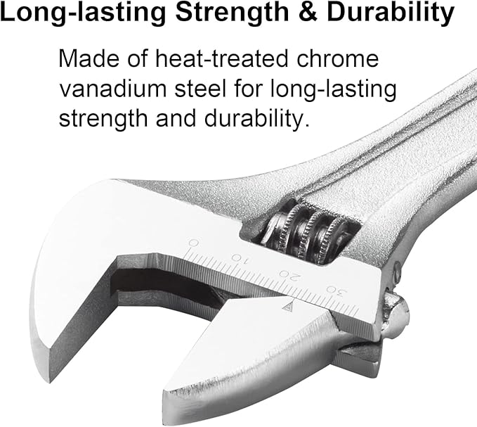 Jetech 8-Inch Adjustable Wrench - Professional Heavy Duty Spanner Chrome Vanadium Steel Shifter Spanner with Metric Scale Wide Caliber Opening