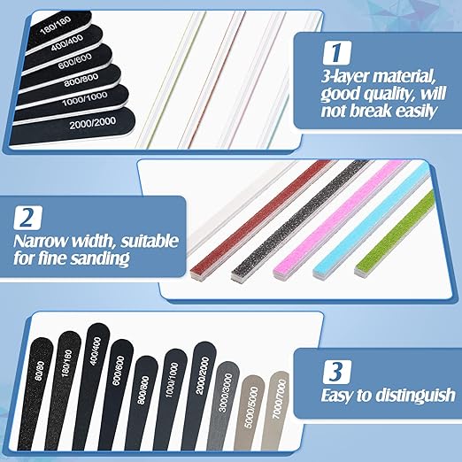 Honoson 70 Pcs Sanding Sticks Polishing Sticks Fine Sanding Twig Coded Abrasive Sand Twig for Plastic Model Assorted Metal and Wood Sand Tool Accessory for Craft(Low Grits Rating,Water Drop)