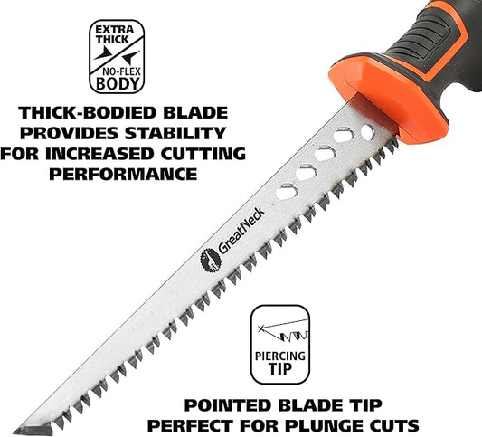 GreatNeck 74027 Rasping Jab Saw and Sheath, Drywall Cutter, Hand Saw for Drywall, For Keyhole Saw Kit, Sheetrock Saw, Ergonomic Handle, 8 TPI