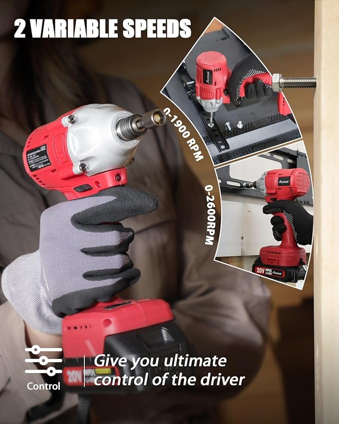 AVID POWER Impact Driver Kit, 250N.m. 20V Brushless Impact Driver Set, 2 Variable Speeds, 1/4 Cordless Impact Driver with Brake Stop Function, 4Pcs Sockets & 4Pcs Driver Bits