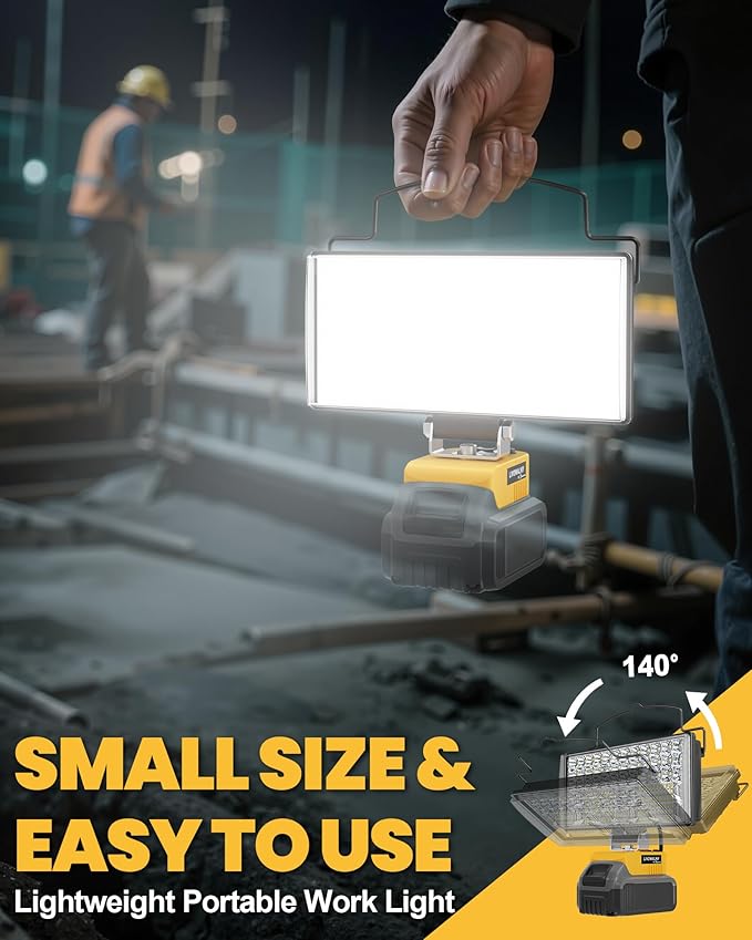 LIVOWALNY LED Work Light Compatible with Dewalt, 100W 10000LM 7" Flood Battery Light, Cordless LED Flashlights with USB & Type-C & Low Voltage Protection & 140째 Pivoting Head for Emergency & Job Site