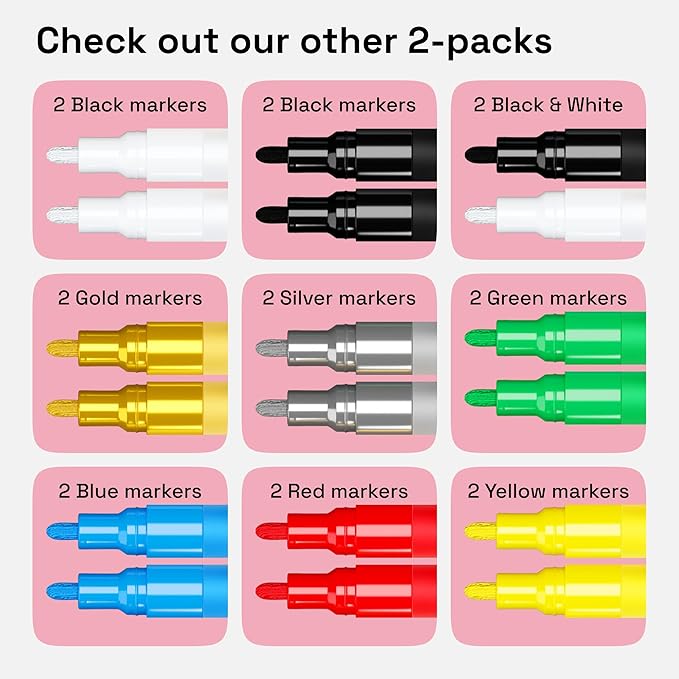 ARTISTRO 2 Gold & Silver Acrylic Paint Markers - 3mm Medium-Tip Paint Pens - Perfect for Crafting, Art Projects, & More