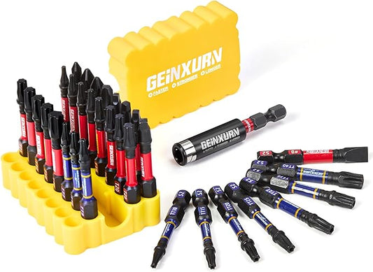 Impact Screwdriver Bits Set, 33 Pieces 2?쒶ulti Head Magnetic S2 Steel Driver Bits PH/SQ/Torx/Slotted/Security Torx With Yellow Soft Base