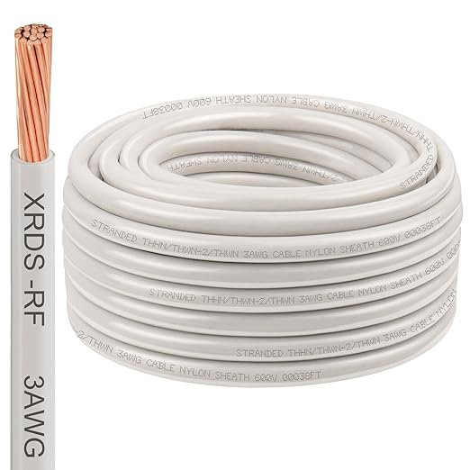 XRDS -RF 3AWG THHN Electrical Wire 50FT ??Stranded Bare Copper Conductor with PVC and Nylon Insulation, Heat and Oil Resistant Cable for Indoor & Outdoor Wiring
