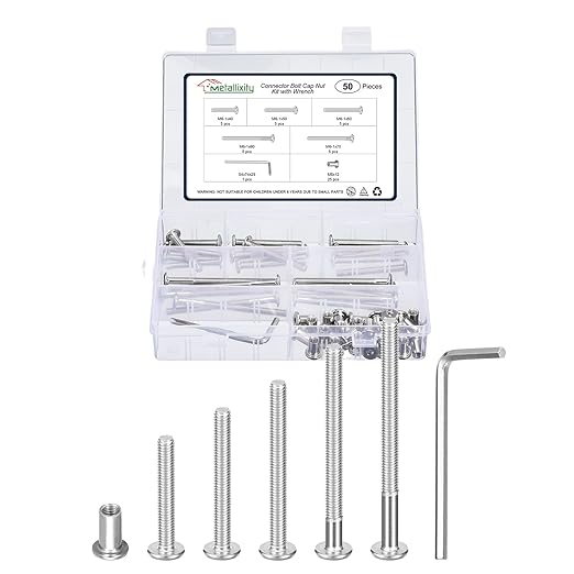 METALLIXITY Furniture Crib Screws Replacement Set with Wrench(M6-1x40/50/60/70/80mm) 50Pcs, Connector Bolts M6 Screw Barrel Nuts Binding Screws, for Chair Cabinet Bed, Silver