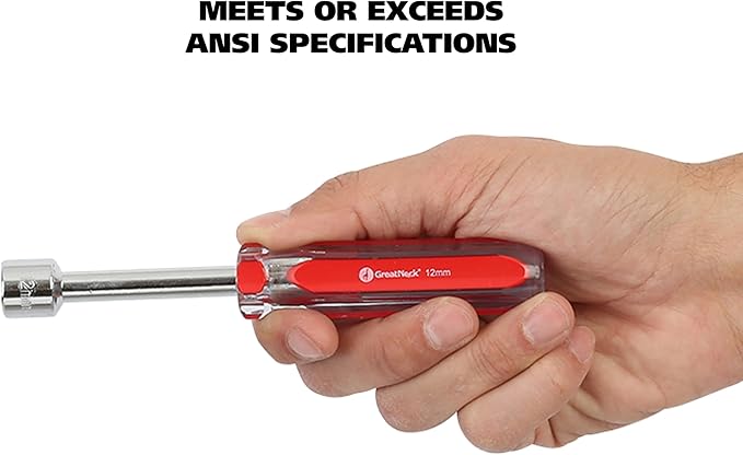 GreatNeck ND71 7-Piece Metric Nut Driver Set, Chrome Vanadium Steel Nut Drivers, Rust-Resistant Finish Nut Drivers Set, Acetate Nut Driver Handle, Color-Coded for Quick Identification