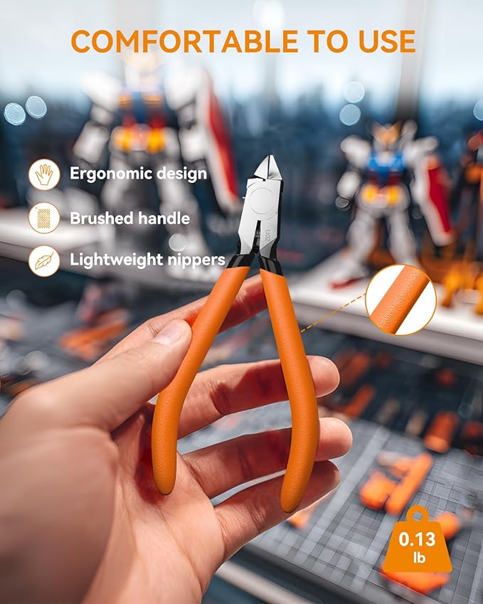 Model Nippers with Ultra-thin Single Edge, Uleey 4.9 inch Sprue Cutter for Beginners, Model Cippers for Plastic Model Building and Fixing (Orange)