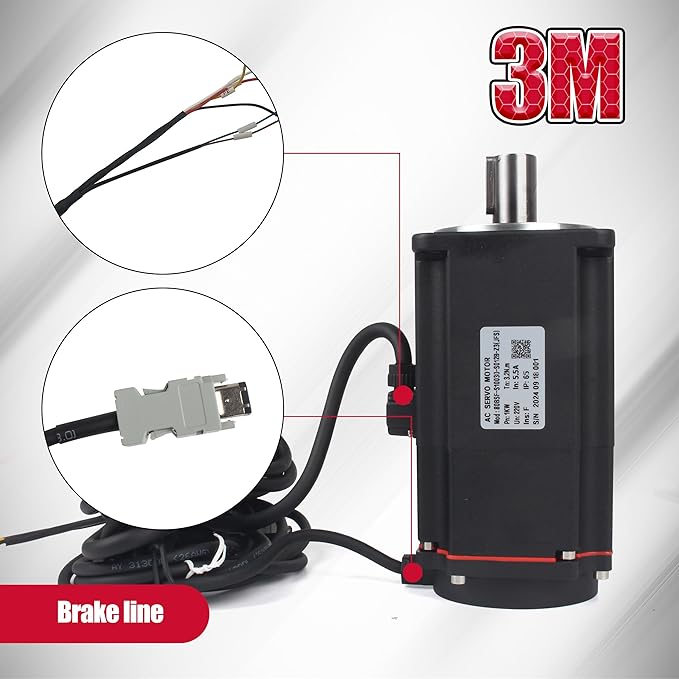 with Brake 1000W AC Servo Motor Kit, CNC 220V 5.5A 3000rpm L3000 17-bit Encoder RS485 Servo Motor Driver Controller Kit for CNC Engraver Milling Machine/Robot