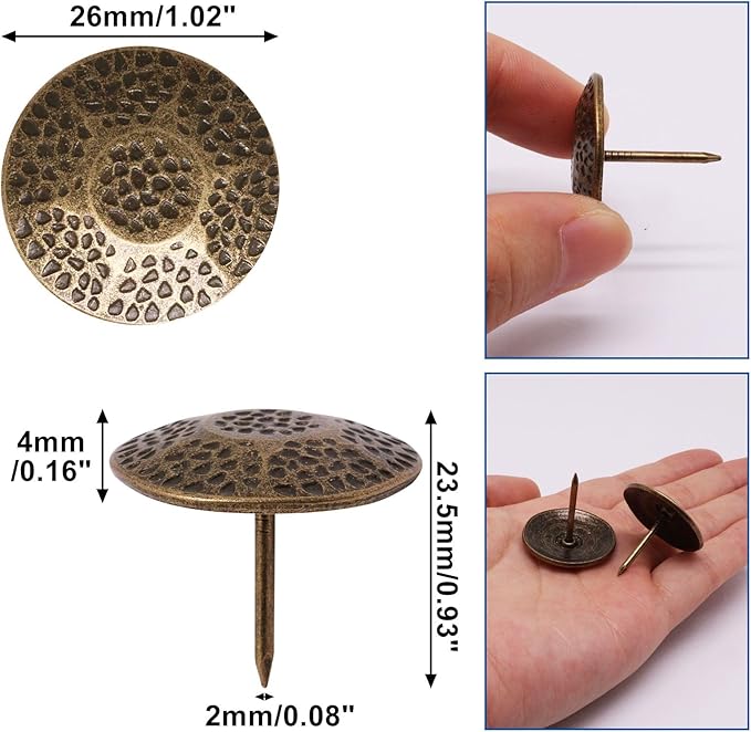 YuGtcen 40pcs Upholstery Tacks, Decorative Nails Thumb Tacks Metal Upholstery Nails for Wood Pins Vintage Furniture Tack (26x23mm, Turtle Shape Bronze)