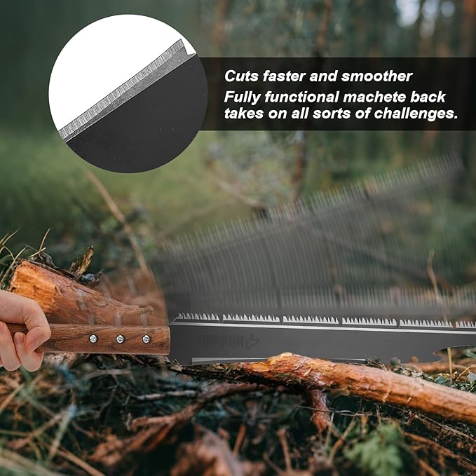 Hand Saw, Multifunction Camping Saw Outdoor Tools Long Saw with Machete for Bushcraft, Trees Cutting, Outdoor Hunting, Garden Work, Survival, Yard Work, XL Teeth Edition (Black)