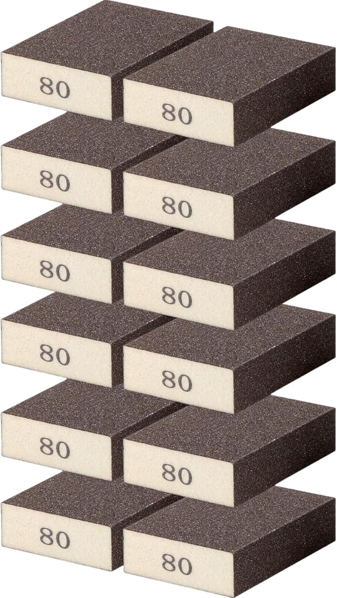 12Pcs Sanding Sponge 80 Grit Sanding Block Washable and Reusable for Wood, Metal, Wall Polish