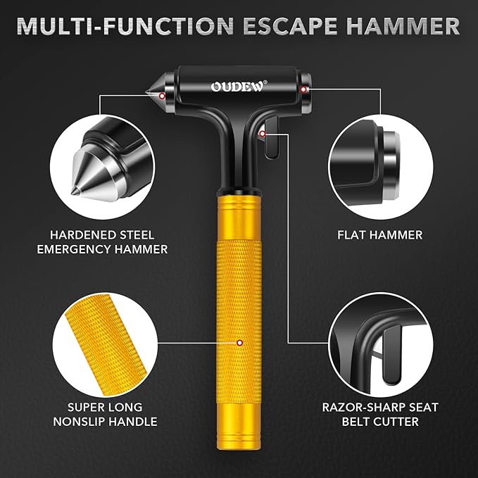 2 Packs Car Safety Hammer, Car Glass Breaker with Seat Belt Cutter, Automotive Escape Tool, Metal Window Breaker, Emergecy Safety Hammer for Accidents (Gold)