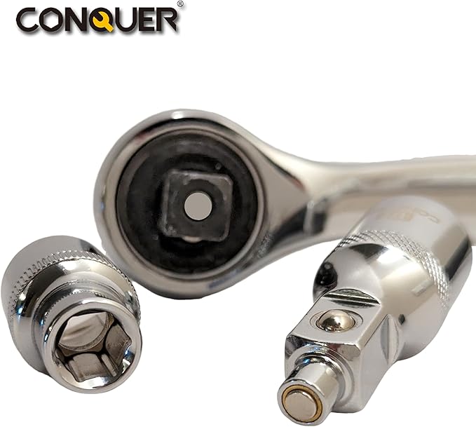 CONQUER No-Drop Magnetic Socket Extension Bars ??CR-V Steel 1/4", 3/8", 1/2" Drive Set for Tight Spaces & Engine Bay Repairs