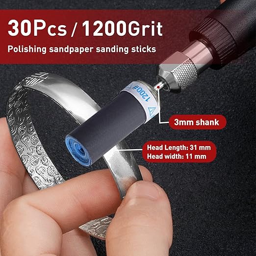 1200 Grit 30 Pcs Sanding Drums for Dremel Rotary Tools Accessories, Sanding Bits Kit for Dremel Sanding Bands with 1/8 inch Shank, Sandpaper Sticks Set for Plastic Wood Metal Grinding Polishing