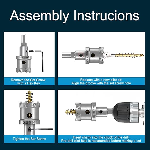 DKIBBITH TCT Hole Saw 2-3/8"(60mm) Heavy Duty Tungsten Carbide Tipped Hole Cutters for Stainless Steel, Copper, Iron, Brass, Plastic with Titanium-Plated Pilot Drill Bits.