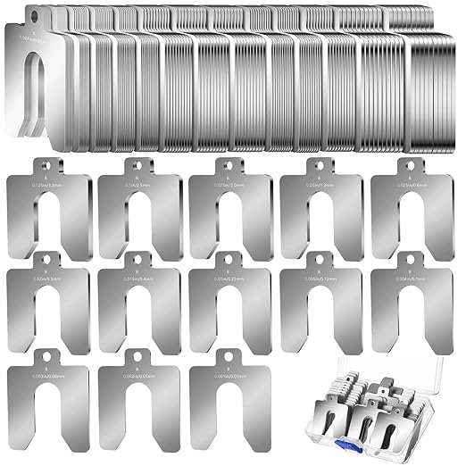 Shimeyao 130 Pcs Size B 3" X 3" Stainless Steel Slotted Shims Kit Metal Shims Stock for Leveling Assortment with Storage Box for Machinist Motor Door Shop Kit Replacement Pack