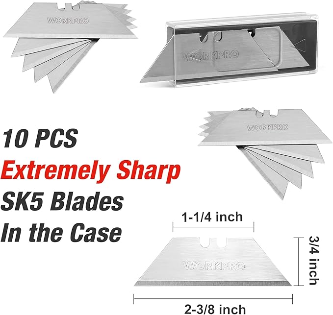 WORKPRO Folding Utility Knife with Stainless Steel Head, Quick-change Blade & Back Lock, Wood Handle Heavy Duty Box Cutter, 1PC Razor Knife with Extra 10PC SK5 Blades