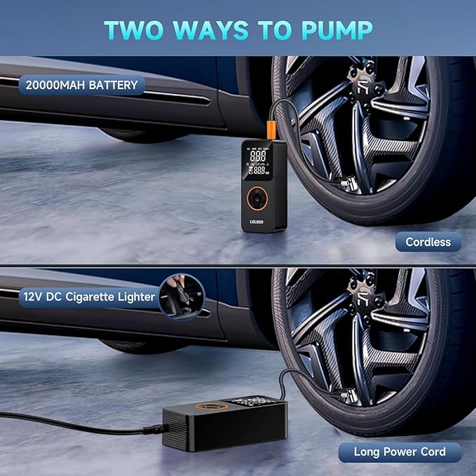 Tire Inflator Portable Air Compressor 150PSI Air Pump for Car Tires-Cordless Tire Pump with Pressure Gauge, Cigarette Lighter Plug for Motorcycle, Bike, Ball, Dual-Use Type.